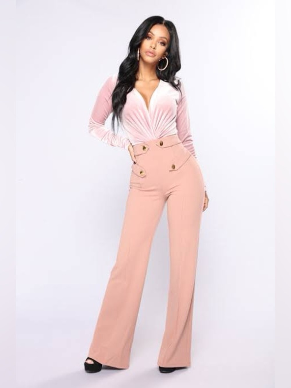 Fashion Nova Lovesong Mauve Olivia Button High Waisted Flare Pants size S